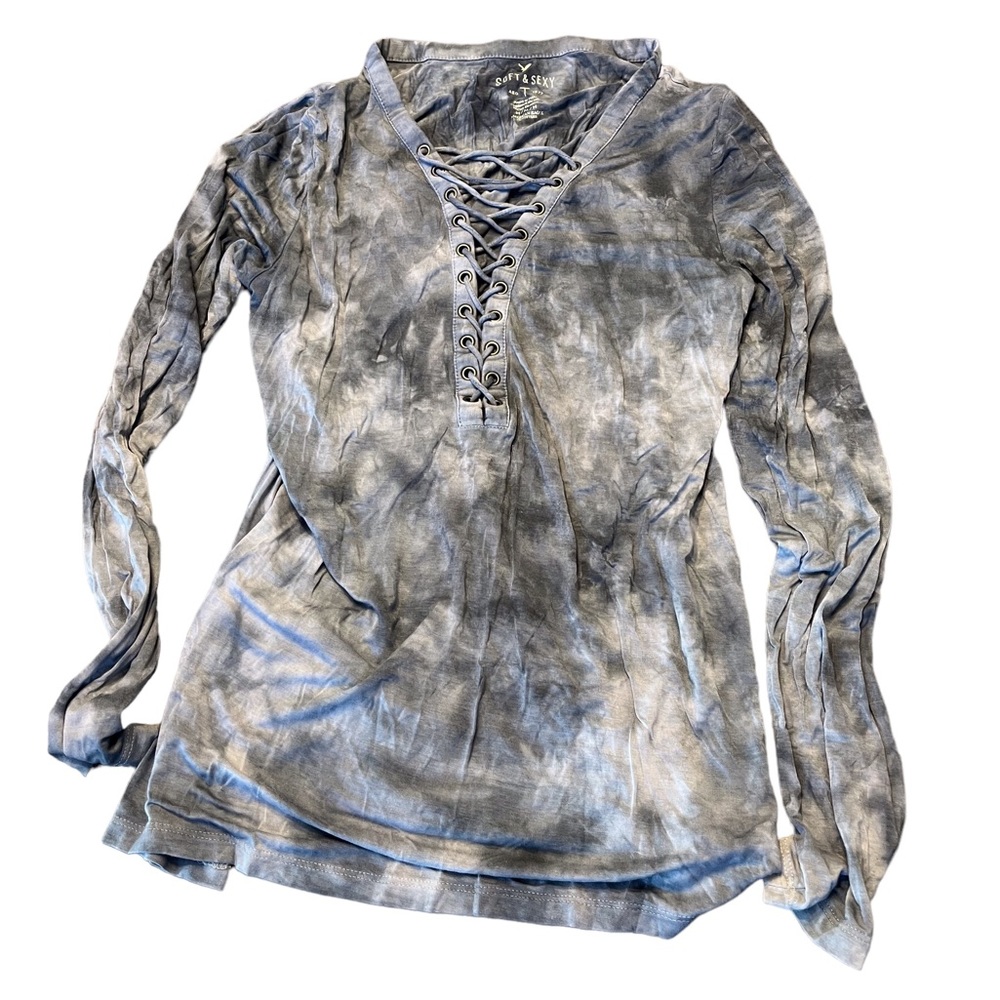 VINTAGE AMERICAN EAGLE TYE DYE LACE UP TEE TOP SHIRT FRONT LACE M MEDIUM